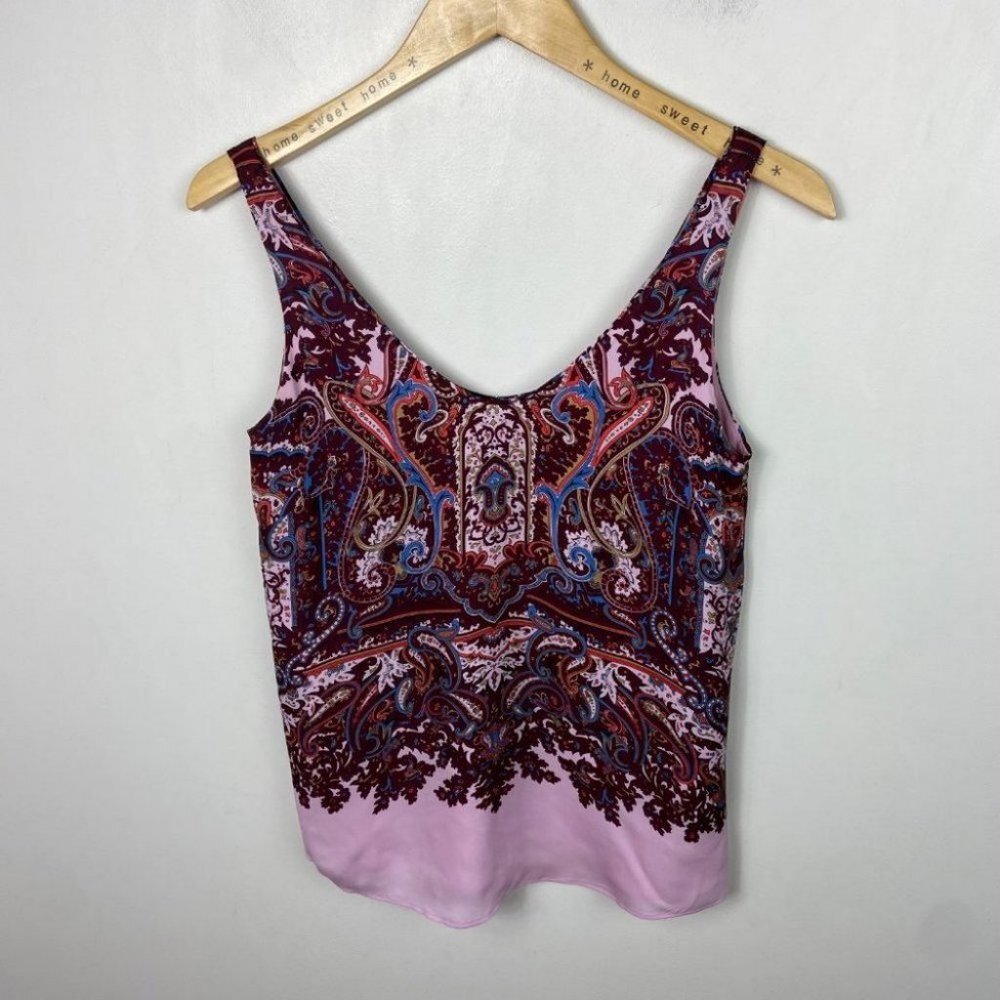 J Crew 100% Silk Bohemian Cate Camisole Tank Top Size 00 Pink‎ Purple HIMYM Boho - Picture 14 of 15